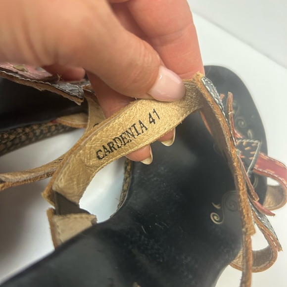 Spring Step Sandals Women 41 US 10 Leather Flower Wedges Red Black Gardenia Boho - Picture 7 of 11